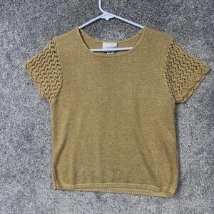Vtg 90s Fashion Bug Sweater M Gold Mob Wife French Girl Coquette Festival Y2K